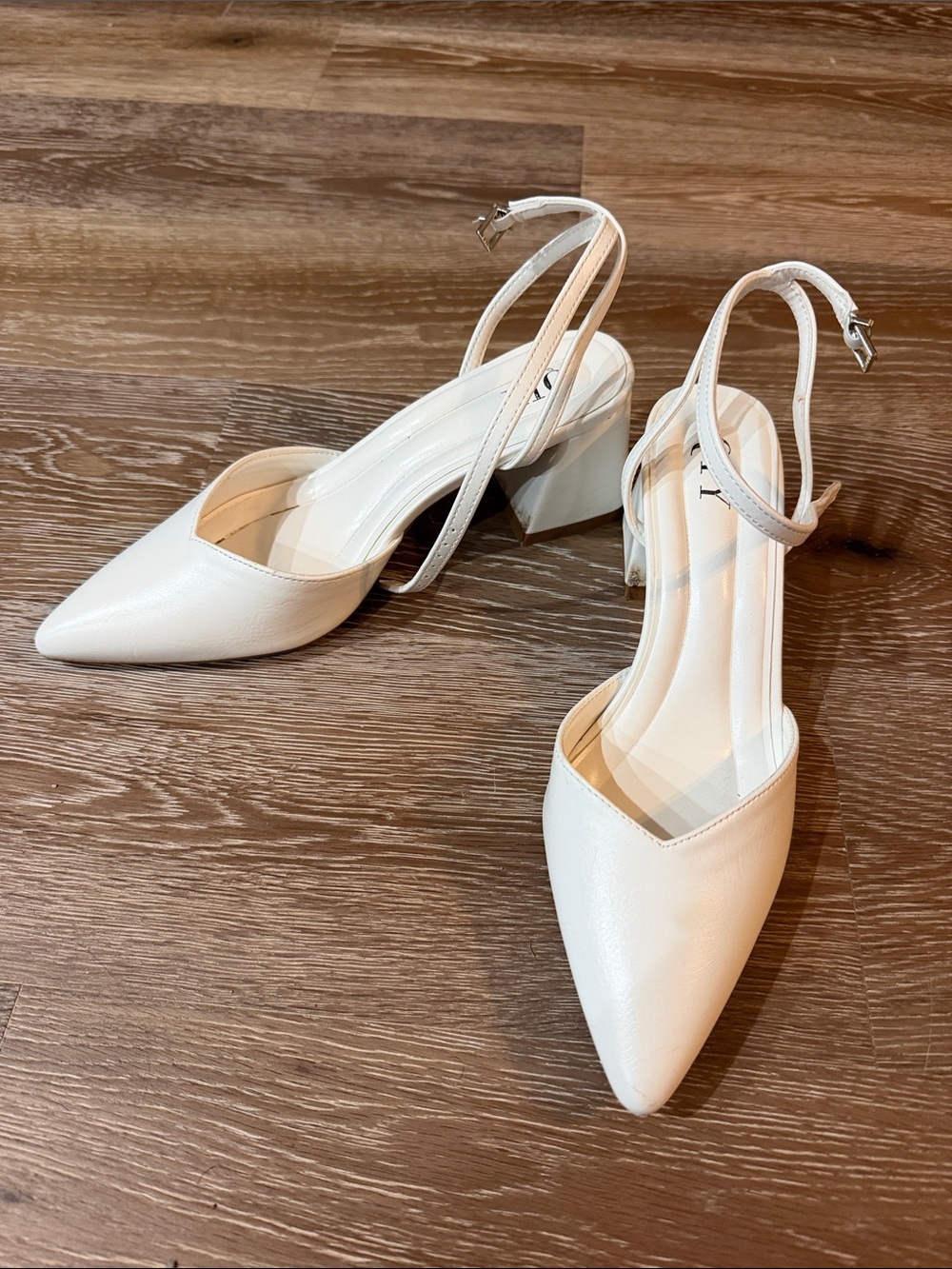 Amazon White Pointed Slingback Block Heels